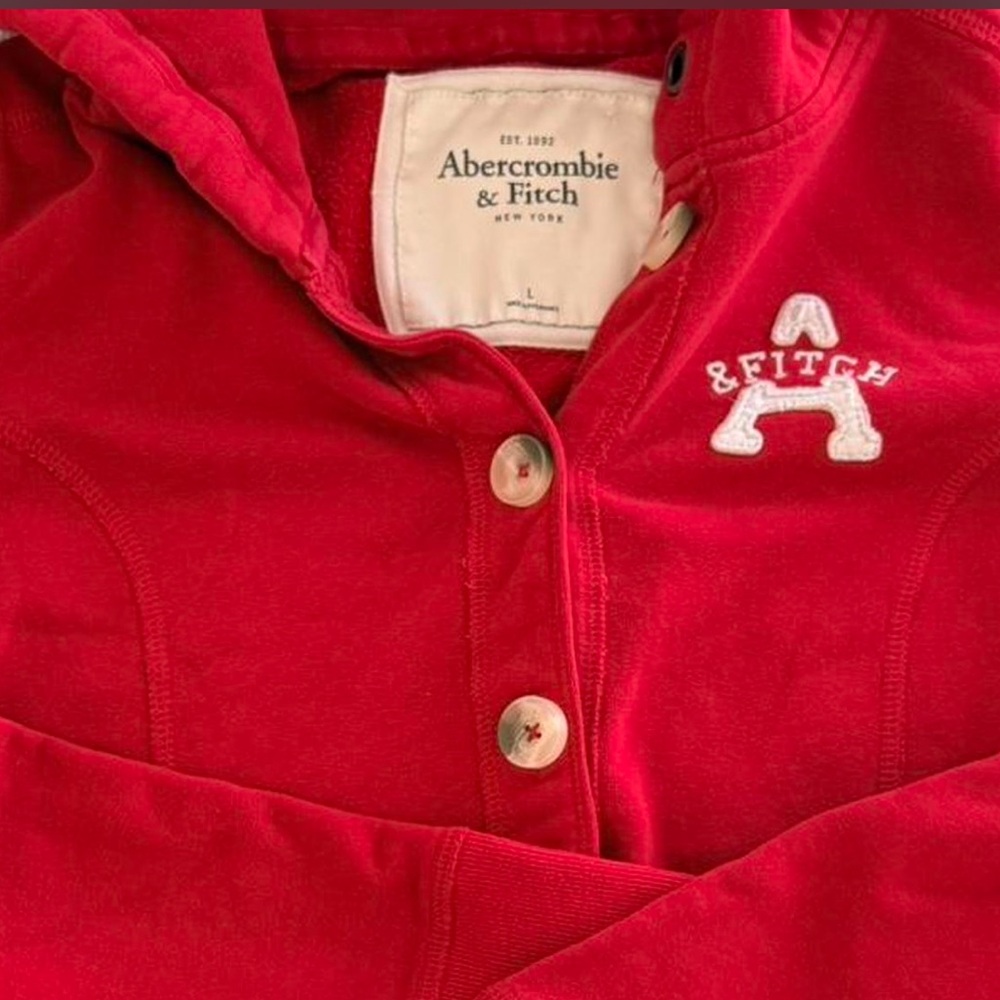 Abercrombie & Fitch Red Hooded Button-Front Sweatshirt - Picture 3 of 5